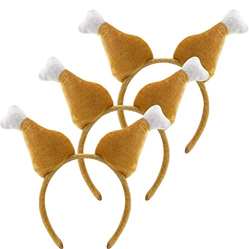 Camlinbo 3 Packs Thanksgiving Headband, Turkey Drumstick Headbands for Thanksgiving Day Costume Party Accessories