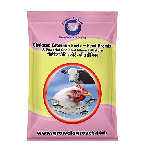 Image of Growel Agrovet Chelated Growmin Forte- Feed Premix: Powerful Chelated Minerals Mixture For Aquacultures, Poultry, Cattle, Horse, Pig, Goats And Sheep - 1 Kg