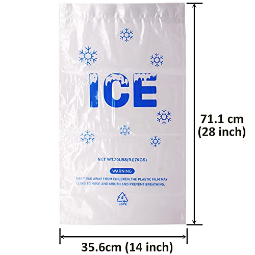 Image of 100 PACK 20 lb. Plastic Drawstring Ice Bags 14 x 28 Inch Heavy-Duty Ice Bags with Plastic Draw String (2.8mil Thickness)