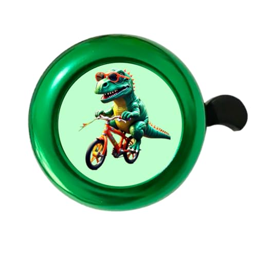 Fun Dinosaur Bike Bell with T-Rex Design, Green Metallic Finish, Kids Bicycle Accessory