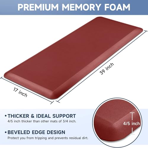 Image of StepRite 4 /5 Inch Thick Kitchen Mat Anti Fatigue Mat Kitchen Rugs Kitchen Decor Non-Slip, Stain & Water Resistant, Kitchen Mats Desk Mat for Kitchen, Office, Workshop, Red, 17'' x 39''