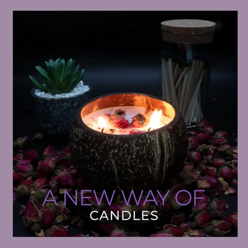 WaxCraft-Coconut-Shell-Candles-Soy-Wax-HolidayHome-DecorGiftHandcrafted-Eco-FriendlyFall-ScentedAromatherapy40-Hours-Burn-timeRose-Magnolia-VanillaDried-Rose-Bud-Petals-116oz