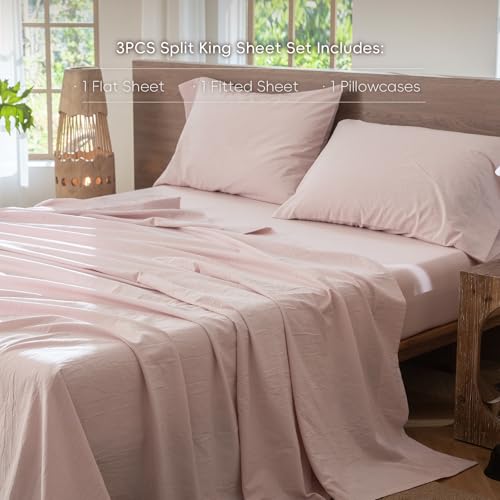 Image of MooMee Sheet Set 100% Washed Cotton Linen-Like Extra Deep Pocket Twin | Relaxed Linen-like Texture. Soft, Breathable & Lightweight Comfort. 15-19 inch Extra Deep Pocket with All-around Elastic