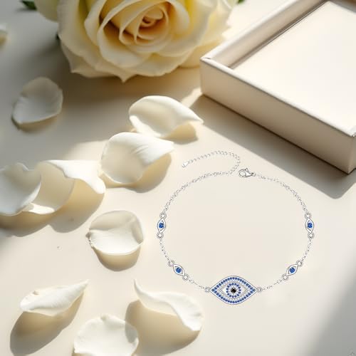 Evil Eye Bracelets Evil Eye Bracelet for Women Sterling Silver 925 Greek 5 Dainty Blue Lucky Chain Link Charm for Protection Jewelry Mothers Day Gifts4