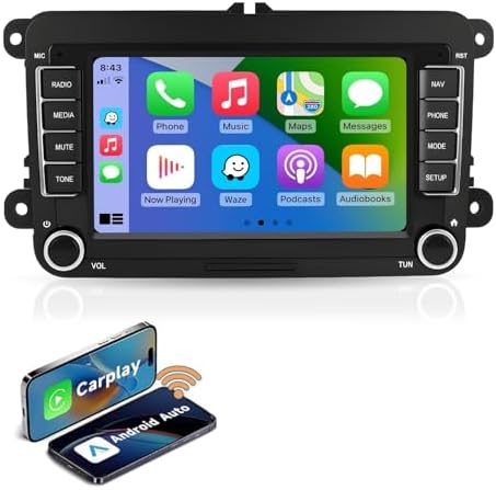 7 Inch Display Screen Car Stereo for Volkswagen Seat Golf Passat Jetta Beetle Tiguan Touran EOS Skoda Seat Double Din Touchscreen Bluetooth Radio with Wireless CarPlay Android Auto GPS