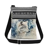 XiaoGalaee Wolf Moon Print Crossbody Bag Adjustable Unisex Shoulder Bag with Zipper Wolf Lovers Gift for Women Men Messenger Bags Outdoor Wilderness Enthusiasts Gift