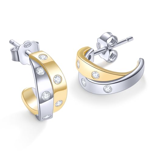 LEONIDS 14K Gold and Silver Moissanite Hoop Earrings for Women | Two-Tone Intertwining Moissanite Open Hoop Earrings | Hypoallergenic Jewelry Gifts for Mom Wife