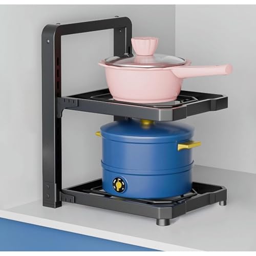 Étagère de rangement réglable pour casseroles et poêles – Solution de rangement réglable pour armoires de cuisine, support sous armoire, organiseur de maison – Design 2/3/4 couches
