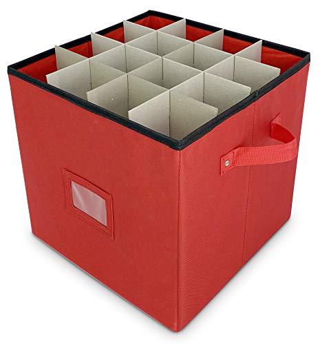 Christmas Ornament Storage - Stores Up To 64 Holiday Ornaments, Adjustable Dividers, Covered Top, Two Handles. Attractive Storage Box Keeps Holiday Decorations Clean And Dry For Next Season. (Red) #TOP2