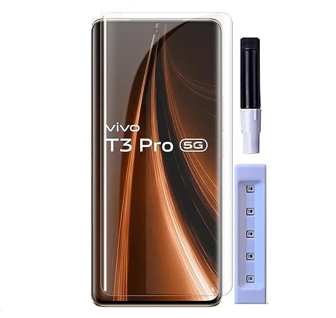 Image of DD SON Premium UV Tempered Glass Screen Protector Compatible For Vivo T3 Pro 5G (6.77 Inch, Pack of 1) With Edge To Edge Full Coverage UV And Easy Installation Kit (D-A48)