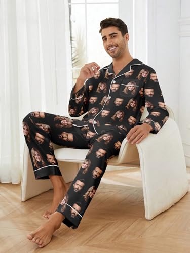 Personalized Custom Pajama Set for Men Women Picture Print Long Sleeve Sleepwear Button Down Nightwear3