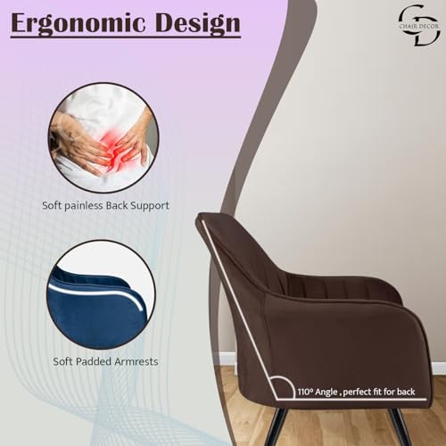 Image of Velvet Accent Chair | Luxury Upholstered Armchair with Sturdy Metal Legs | Modern Comfortable Chair for Living Room, Bedroom, Office, or Cafe (Black Legs, Dark Brown)