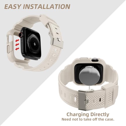 OROBAY-Compatible-with-Apple-Watch-Band-45mm44mm42mm-Series-321-with-Case-Shockproof-Rugged-Band-Strap-for-iWatch-SE2-SE-Series-987654321-with-Bumper-Case-Cover-Men-Women-Starlight