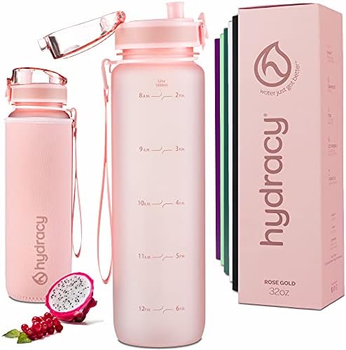 Hydracy Water Bottle with Time Marker - 500 ml 17 Oz BPA Free Water Bottle - Leak Proof & No Sweat Gym Bottle with Fruit Infuser Strainer - Ideal for Fitness or Sports & Outdoors Moonlight Green