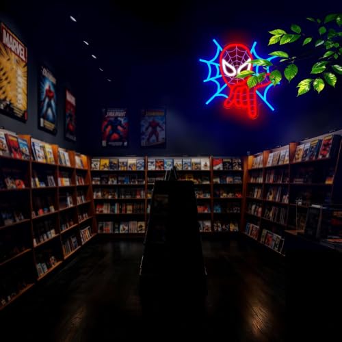 Image of Spider Neon Sign for Wall Decor Anime Neon Light for Man Cave USB Powered LED Spider Sign for Game Room Teens Bedroom Party Decor Birthday Gifts for Men Fans Comic Lovers Size 14.1 x 11.3 in(XD213)