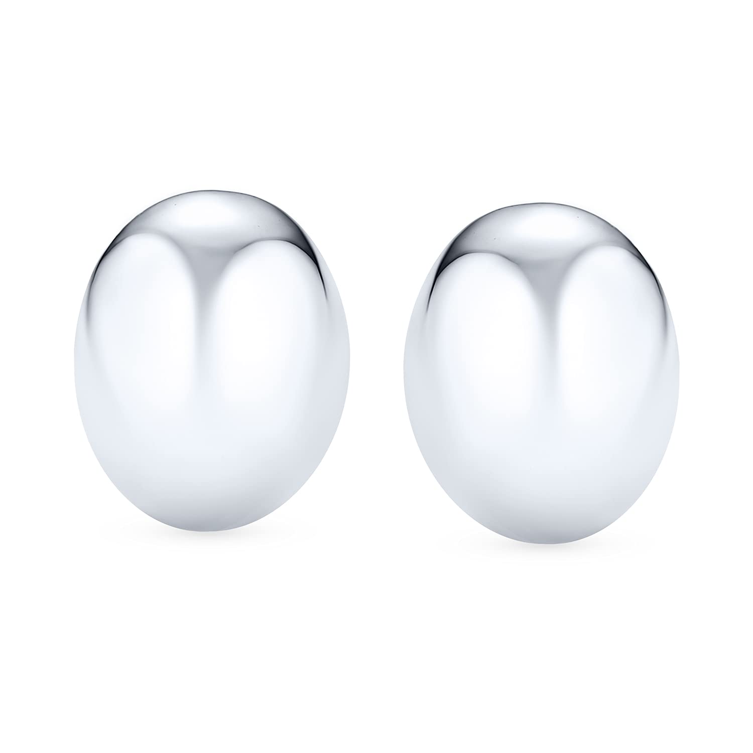 Einfache Basic-Button-Stil Halb-Oval-Form Kuppel-Clip-On-Ohrringe für Frauen Nicht durchbohrte Ohren Poliertes .925 Sterling Silber Legierung Clip