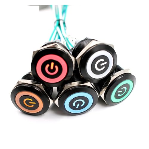 Interrupteur bouton poussoir LED bleu 6V 25mm en métal noir étanche - 2