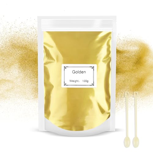 100g Polvo de Mica - Pigmento de Resina Epoxi, Tinte de Jabón Natural, Tinte en Polvo Metálico para Hacer Joyas, Bombas de Baño, Velas, Arte de Uñas (Oro)