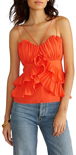 AMUR Women's Sandie Pleated Shell Top, Spicy Coral
