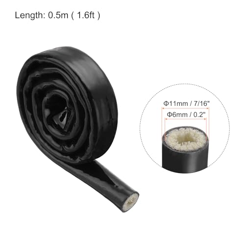 Image of MECCANIXITY 1 /5 inch ID 1.6ft Heat Shielded Fire Sleeve Silicone Coated Fiberglass Tape, for Automotive Hose Lines Wires Electrical Wiring, Black