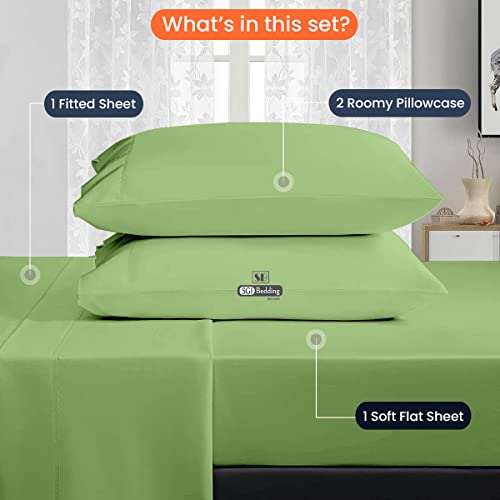 Sgi 100% Egyptian Cotton 600 Tc Sheet Set Soft & Smooth Sateen Weave 4 Pc Sheet Set - 1 Fitted Sheet, 1 Flat Sheet & 2 Pillowcase 15" Inch Deep Pocket (Rv King, Sage Solid) #TOP4