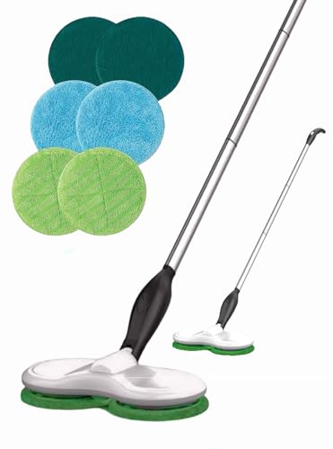 SyncTech Floating Mop - Spin mops for cleaning floors - Motorised Electric mop Cordless and rechargeable, Rotating head Microfibre mop, Long life Battery and Lightweight