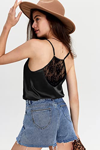 Ekouaer Lingerie For Women Soft Womens Lingerie Sleepwear Satin Pajamas Cami Set Lace Silk Nightwear Short Set,Black Medium #TOP1