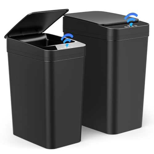 Dreamhigh 2er Set Mülleimer Mit Sensor, 15L & 12L Elektrischer Mülleimer Mit Automatischem Deckel, Smart Mülleimers Mit 3 Öffnungsmodi, Leise & Wasserdicht Für Küche, Bad, Büro, Wohnzimmer