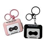 WUMZIRA 2 Stück Retro Kassettenspieler Schlüsselanhänger mit Sprachaufnahme-Funktion, Mini Diktiergerät Anhänger im 80er Jahre Design, Geschenk für Musikliebhaber (Rosa & Schwarz)