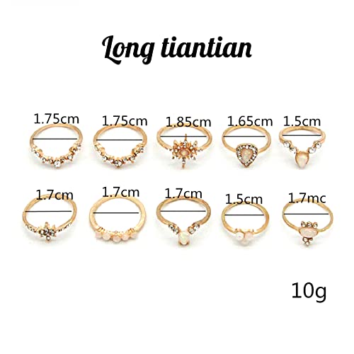 Stackable Rings Set For Teen Girls Boho Knuckle Rings Wave Turquoise Finger Rings Vintage Aesthetic Rings For Women(Stackable Rings C-10Pcs) #TOP4