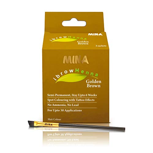 MINA ibrow Henna Hair Color Professional Tint Kit With Brush Combo Pack | No Ammonia | Vegan & Cruelty free | Upto 30 Applications (Golden Brown)