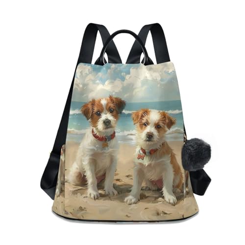 Sac à dos antivol femme avec pompon et motif chien mignon pour le quotidien