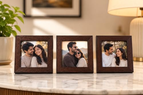 Image of Square Photo Frames, size 3 * 3 inches(7.6 x 7.6 cm,) Set of 3, Brown, Dual-Purpose Wall Mount and Table Display