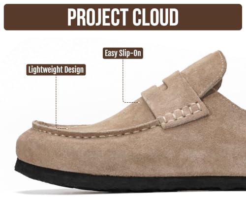 Image of Project Cloud Genuine Leather Clogs for Women - Memory Foam Insole Womens Clogs Non-Slip Outsole Mules for Women Footwear - Women's Mules & Clogs Fall Shoes (Haven,LTBEIGSUED,5.5M) Light Beige