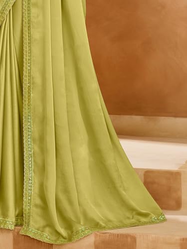 Image of AKHILAM Women's Satin Sequence Embroidery Saree With Unstitched Blouse Piece(SNDLWOD1601 TFH Parent)