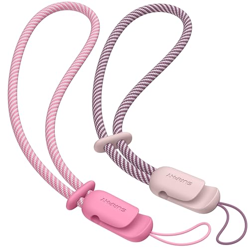 Image of SURPHY 2 Pack Phone Lanyard, Phone Wrist Strap for Case, Camera Wrist Strap | Ultra-Light 2-Color Braided Phone Strap, Cellphone Charm Strap, Anti-Lost Wrist Lanyard for Women and Men, Pink Rose Pink