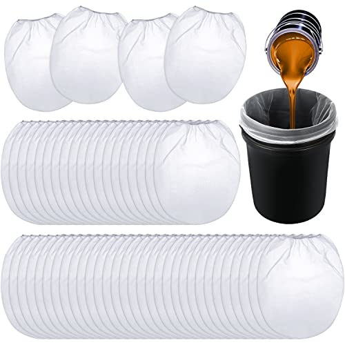Patelai 100 Pieces 5 Gallon Paint Strainer Bags White Regular Fine Mesh/Elastic Top Bag Strainers for Use with Paint Sprayers
