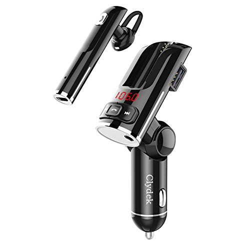 Clydek QC 3.0 Transmisor FM Bluetooth, Adaptador de Radio Manos Libres Reproductor MP3 Transmisor FM para Coche, Pantalla de 1.44 Pulgadas, 2 Puertos USB, Disco U/Tarjeta TF, Entrada y Salida AUX