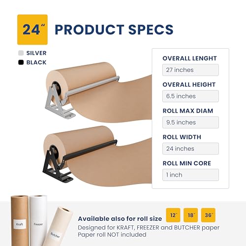 DIY Crew 24 Inch Paper Roll Dispenser and Cutter - Heavy-Duty Wall Mountable, Non Slip Tabletop - Kraft, Freezer, Butcher Paper - Up to 1000ft Rolls by DIY CREW - Image 5