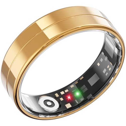 2025 Nuevo Anillo Inteligente Ultra Delgado, Monitor 24/7 Frecuencia Cardíaca, SpO2, Sueño, Temperatura Corporal, etc. Anillos para Hombres y Mujeres, Sin Tarifa de Suscripción, Android iOS (Oro Talla