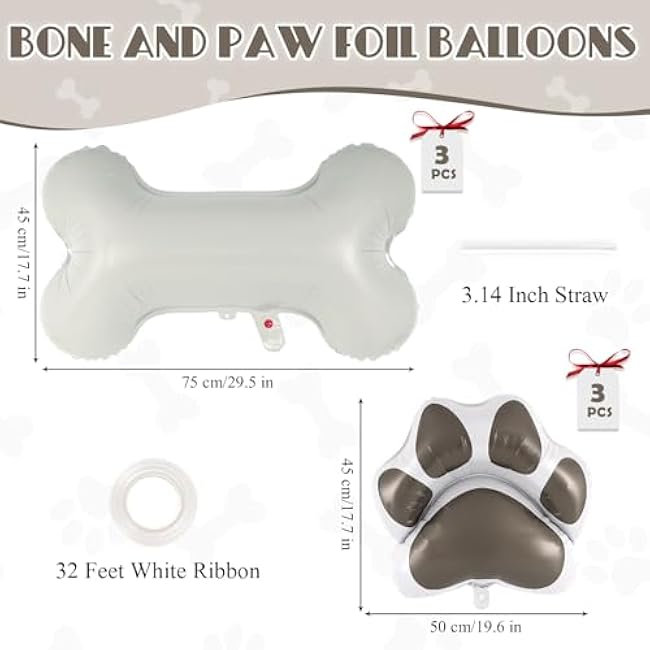 6 Pcs Dog Bone Balloons, Paw Print Balloon, 30 Inch Bone Shaped Foil Balloons,Dog Party Decorations, Paw Party Balloon for Pets Dogs Birthday Party Decoration Supplies