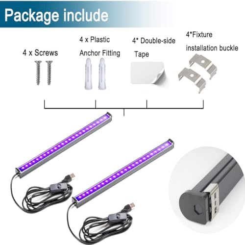 Greenic UV LED Black Light Strip - Upgrade UV Lamp USB 10W 1.5M Cable UV Light 1ft Purple Color Blacklight Lamp for Indoor Halloween Christmas Glow Party Decorations and Urine Detector 2 Pack