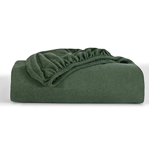 BLC Full Size Jersey Fitted Sheet Only, Premium Organic Cotton Snug-Fit Bottom Sheet, Stretchy Deep Pockets Fits Mattress Up to 15" - Wrinkle Free, Fade and Stain Resistant (Green)