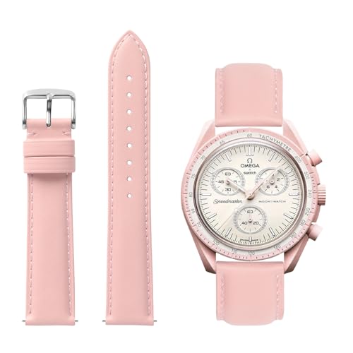 Tstrap Correa para Omega x Swatch MoonSwatch – Rosa Correa de Cuero Repuesto para Reloj Omega X Swatch Moonswatch Speedmaster 20mm – Pulsera Reloj para Liberacion Rapida Piel Autentica