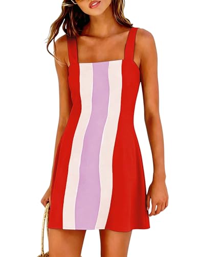 Ailoqing 2026 Women Summer Mini Dress Color Block Casual Beach
