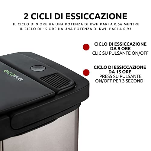 Ariete 2001 Ecowe, Pattumiera Intelligente, 60W/h, Essiccatore di rifiuti organici, Riduce il volume dei rifiuti organici, 2 cestelli, Antiodore, Coperchio a pressione, Ruote, Carboni attivi, Silver - 4