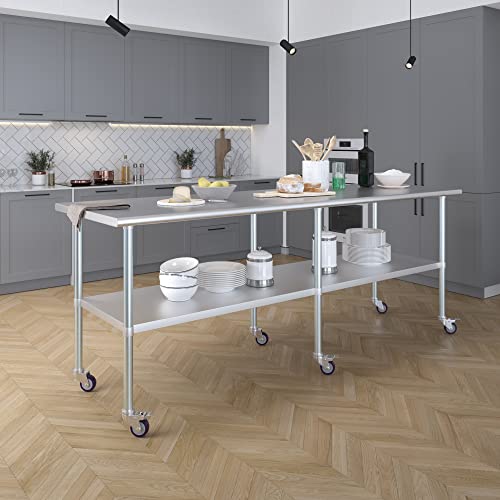 Image of AmGood 96 inch Long x 36 inch Deep Stainless Steel Table with Casters