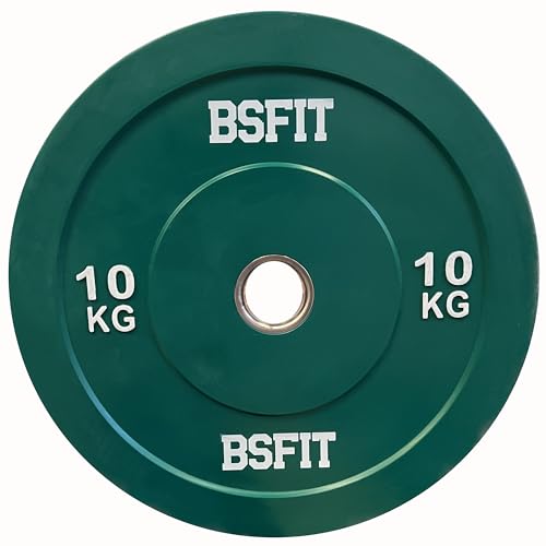 BSFIT® 1 disco de 10 kg pesas duraderos de caucho, Disco olimpico bumper discos, calidad premiun centro de acero orificio olimpico de 50mm