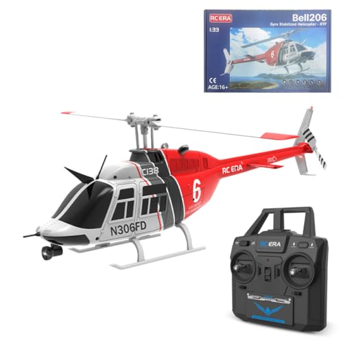 CRAFTLZ C138 1/33 Remote Control Helicopter for 16+ Bell 206 2.4G 6CH No Aileron RC Airplane with Altitude Hold Ready to Fly (Red & Black & White)