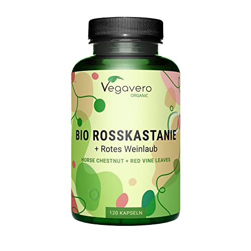 Vegavero ekstrakt z kasztanowca w kapsułkach, 100% bio, 800 mg, z liśćmi winorośli i naturalną witaminą C, 120 kapsułek, aescyna i polifenole, kapsułki z żyłami, wegańskie i bez dodatków